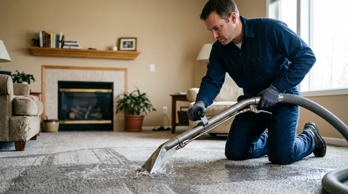 Water damage restoration technician working near Acton, CA
